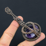 Natural Sage Amethyst Gemstone Handmade Copper Wire Wrap Guitar Pendant 3.1 z7y74