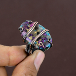 Natural Spiny Oyster Gemstone Handmade Copper Wire Wrap Gift Ring Size 8 w8m10