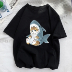 Kawaii Cat Shark Women Print Naljakas T-s&auml;rk, T&uuml;druk, Loom Y2K Fashion 90S Print Tops Teev&otilde;re, Must Valge Riided, Drop Ship L