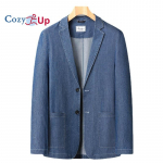 Cozy Up Meeste vabaaja teksariidest bleiser 2 n&ouml;&ouml;biga Slim Fit mantel Klassikaline s&auml;lguga kraega jakk &Auml;ri&uuml;likonna jakid 8XL 6XL tumesinine v&auml;rv