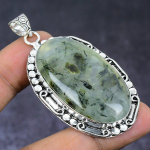 Natural Prehnite Gemstone Handmade 925 Steling Silver Jewelry Pendant 2.44 i2f37