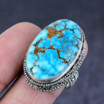 Natural Tibetan Turquoise Gemstone Handmade 925 Steling Silver Ring Size 9 d9h42
