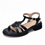 Johnature Ehtsast nahast hobusenahast naiste sandaalid vaba aja &otilde;&otilde;nsad madala kontsaga pehme tallaga mitmek&uuml;lgsed rooma kingad 35 must