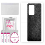 apgo Protective Skin Sticker for the back compatible with Samsung W21 5G, Wrap Film, Foil, Vinyl - Pattern Black Leather