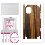 apgo Kaitsev nahakleebis tagak&uuml;ljele ja k&uuml;lgedele, mis &uuml;hildub Apple iPhone 12-ga, t&auml;iskile, foolium, vin&uuml;&uuml;l &ndash; muster Tigerwood
