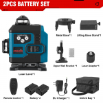 ONEVAN 16 rida 4D lasertase isetasanduv 360 horisontaalne ja vertikaalne rist &Uuml;liv&otilde;imas roheline lasertase 2 akuga 2 Battery-EU