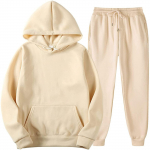 Meeste kapuutsiga spordidress, Unisex, kaheosalised jooksuriided, pikkade varrukatega pulloverid, pusad ja dressip&uuml;ksid L beež