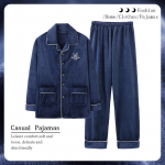 Meeste s&uuml;gis- ja talvine ka&scaron;miirist paksud soojad pidžaamad noortele ja keskealistele pikkade varrukatega suure suurusega korall-sameti komplekt L sinine