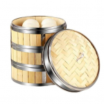 K&auml;sitsi valmistatud bambusest aurukorvi pelmeeniauruti toiduklassi BPA-vaba keskkonnas&otilde;bralikud kuklid, kaanega, bambusest pelmeeniauruti 22cm