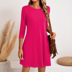 Naiste Mood Vabaaja &Uuml;hev&auml;rviline &Uuml;mara Kaelusega Kolmveerandvarrukatega L&uuml;hike Kleit M kuum roosa v&auml;rv