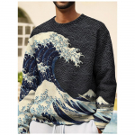 Jaapani Ukiyoe dressipluus meestele, pikkade varrukatega topid, lainelised graafilised r&otilde;ivad, suured O kaelaga pullover 2023 t&auml;navas&auml;rk poiste kapuutsid 3XL
