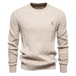 AIOPESON Meeste kaelkirjak tikandiga puuvillased kampsunid &uuml;mmarguse kaelusega klassikaline keerdmustriline pullover, kootud kampsun meestele M 65-75 kg aprikoosi