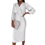 S&uuml;giskevadine naiste kleit V-kaelusega, mullvarrukatega, ametlik &auml;ristiilis &otilde;huke S roosa