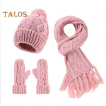 3 tk/komplekt naiste talvem&uuml;ts, sall, kindad, paks kootud kuumust hoidev elastne t&auml;iskaitse tuttkaunistus kaela l&otilde;ime tuulekindel talv &otilde;ues lilla