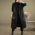 Vintage Patchwork lahtine mantel kapuutsiga teksajakiga naistele, s&uuml;gisr&otilde;ivad M