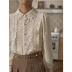 Prantsuse Retro Plus Sametist Polsterdatud Pitspluus Naiste Mood Pikkade Varrukatega Kitsad Topid S&uuml;gis Talv 2024 Uus Elegantne Soe Aluss&auml;rk One size aprikoosi