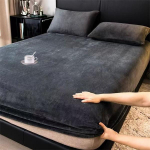 Kuum talvine soe flanell-fliisist voodipesu kaheinimesevoodile, queen/king size, k&otilde;ikeh&otilde;lmav madratsikate Bed sheet (180x200x25cm) tumehall v&auml;rv
