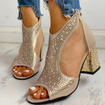 Rhinestone Cutout Wedge sandaalid Naiste Peep Toe Crystal Outdoor &otilde;&otilde;nsad lukuga sandaalid Kingad Suvised rannajalatsid Avatud varbaga Glitter vabaajajalatsid 38 kuld