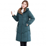 Naiste talve sulemantel paksendatud polsterdatud kapuutsiga taskud lukuga suletav p&otilde;lvepikkus tuulekindel soojust hoidev igap&auml;evane k&uuml;lma ilmaga v&auml;lir&otilde;ivad puuvillane jope XXL roheline