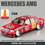 Uus Diecast 1/24 Skaala Benz W140 320SEL Vanaauto Mudel LED Valgustusega Vitriinkarbiga Kollektsioon Miniatuurauto M&auml;nguasi Lastele Kingitus punane