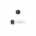 PERLINEA - Clous d'Oreilles - V&eacute;ritables Perles de Culture d'Eau Douce Noires Boutons 4-5 mm - Or Blanc - Bijoux Femme