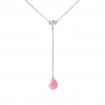 PERLINEA - Collier Cravate - Perle de Culture d'Eau Douce AAA+ - Poire 9-10 mm - Rose Fushia - Argent 925 Milli&egrave;mes - Bijoux Femme