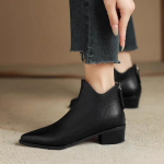 Naiste poolsaapad Kevad-s&uuml;gis moodsad vabaaja saapad PU naistekingad Lukuga l&uuml;hikesed saapad Seksikad terava otsaga daami paksud kontsad Botas 35