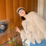 S&uuml;gis Talv Naiste L&uuml;hike Jakk Kunstkarusnahast Mantel Vabaaja Pl&uuml;&uuml;s Pealisr&otilde;ivad Naiselik Imiteeritud Rebasekarusnahast Jakk M aprikoosi