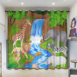 K&otilde;rge varjutusega kardinad multikas roheline loomaaialoom lastetuba magamistuba poistele t&uuml;drukutele pimendav paksendatud &ouml;&ouml;siga lasteaed uus stiil W55 X H120cm X 2&HOOK red