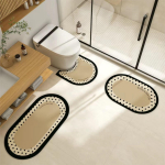 Retro Bathroom Diatom Mud Floor Mat Three-Piece U-Shaped Toilet Mat Toilet Absorbent Non-Slip Foot Mat Entrance Door Mat 3pc40x80 50x80 50x55