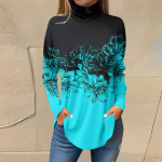 Naiste T-s&auml;rgid S&uuml;gises vabaaja pikkade varrukatega s&auml;rgid Vintage tr&uuml;kitud k&otilde;rge kaelusega pullover L sinine