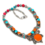 Natural Tibetan Turquoise, Coral Gemstone Handmade Jewelry Necklace 18 n7y38