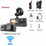 3 kaamera armatuurkaamera autokaamera jaoks 1080P videosalvesti WIFI auto DVR eesmine tahavaatekaamera &ouml;&ouml;n&auml;gemine musta kasti autotarvikud Wifi 3 Lens