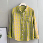 Puuvillast kahekihiline kangas kevad-s&uuml;gis pikkade varrukatega naiste kvaliteetne ruuduline lahtise &uuml;laosaga salendav vananemisvastane s&auml;rk 2XL