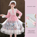 T&uuml;drukute Lolita muinasjutuline printsesskleit Laste Lolita armas haldjaskleit Retro &otilde;ukonna stiilis pitsist lapitehnikas maalitud kaunistusseelik + peakate 150 roosa