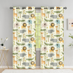 2 tk Safari Loomad Akna Kardin Multikas Džungli Mets Prindiga Kardinad Kodu Dekoratsioon Draperiid Beebi Laste Magamistuba Elutuba W50H130(CM)x2&Hook