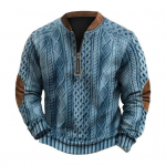 S&uuml;gistalvine meeste dressipluus, poolt&otilde;mblukuga, rombikujuline tekstuuriga lapiline kaelus, pullover, pikkade varrukatega, igap&auml;evane v&auml;lispordi topp XL sinine