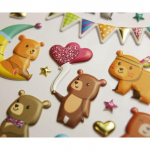 Autocollants r&eacute;utilisables - Relief 3D - Les oursons font la f&ecirc;te - Paillettes