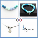 Pierres et Min&eacute;raux. Parure bijoux Bracelet Collier perles Ang&eacute;lite + Aigue-marine + Taille personnalisable.