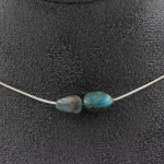 Pierres et Min&eacute;raux. Collier 2 perles Apatite bleu du Br&eacute;sil. Chaine en acier inoxydable Collier femmes, hommes. Taille personnalis sinine