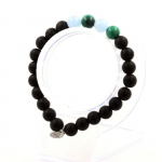 Pierres et Min&eacute;raux. Bracelet Perles Malachite du Congo + Aigue-Marine + Onyx noir mat 8 Fabriqu&eacute; en France. must