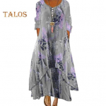 Kevad-s&uuml;giskleit taskutega, vintage lilleprindiga, V-kaelusega, ebakorrap&auml;rase kihilise &auml;&auml;rega, lahtise A-l&otilde;ikelise maksikleit igap&auml;evaseks t&ouml;&ouml;peoks S mitmev&auml;rviline