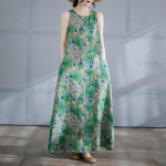 Varrukateta Plus size puuvillane vintage lilleline uus kleit naistele vaba vaba pikk suvekleit M