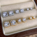 Elegantne 925 h&otilde;bedast tsirkooniumoksiidist ruudukujuliste k&otilde;rvar&otilde;ngaste komplekt naistele &ndash; kolm paari Silver Needle - Colorful Square Six-piece Set
