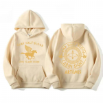 Percy Jackson kahepoolne graafiline kapuutsiga pusa Camp Half Blood Ol&uuml;mpuse kangelased Kapuutsiga pusa naistele Unisex riided Vintage Harajuku dressipluusid XXXL beež