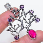 Ruby(Simulated), Amethyst Handmade 925 Sterling Silver Pendant 2.56 c0l54