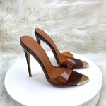 12cm Seksikad Terava Otsaga V&auml;rvilised PVC Tuhvlid K&otilde;rge Kontsaga Sandaalid Naistele Pruunid Stilettkontsad Daami Kingad Naiste Suurus 33-46 Zapatos De Mujer 35