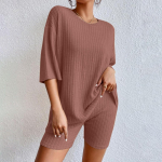 Naiste Mood Vabaaja &Uuml;hev&auml;rviline Keermestatud &Uuml;mar Kaelus Vaba L&uuml;hikeste Varrukatega L&uuml;hikeste P&uuml;kste Kost&uuml;&uuml;m L beež