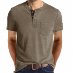 Meeste suvine &uuml;hev&auml;rviline l&uuml;hikeste varrukatega Henley T-s&auml;rk - Euroopa ja Ameerika stiil 3XL khaki