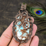 Tibetan Turquoise Handmade Copper Wire Wrap Jewelry Pendant 3.27 h9k57